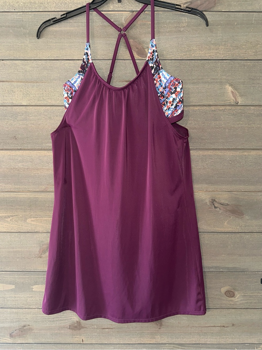 ATHLETA Plum Active Crossback Tank Dress with Floral Detail